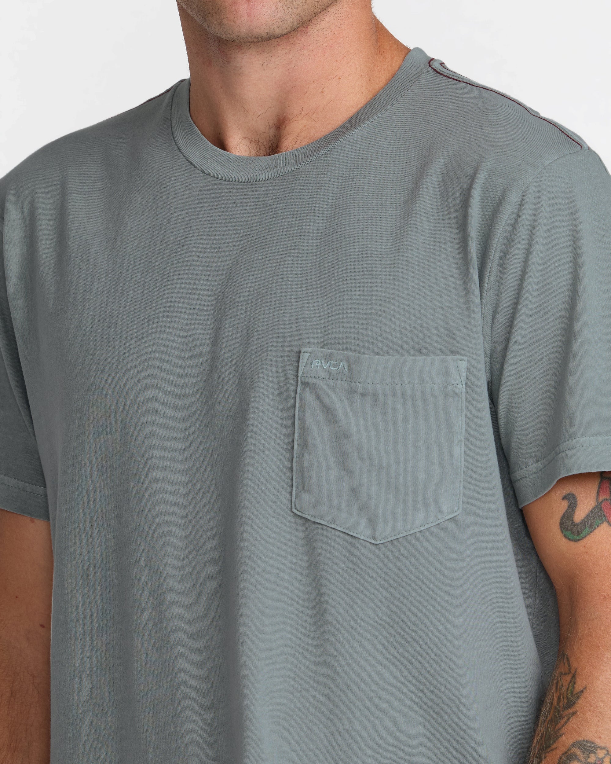 RVCA PTC 2 Pigment Short Sleeve Tee in Monument - chest pocket detail
