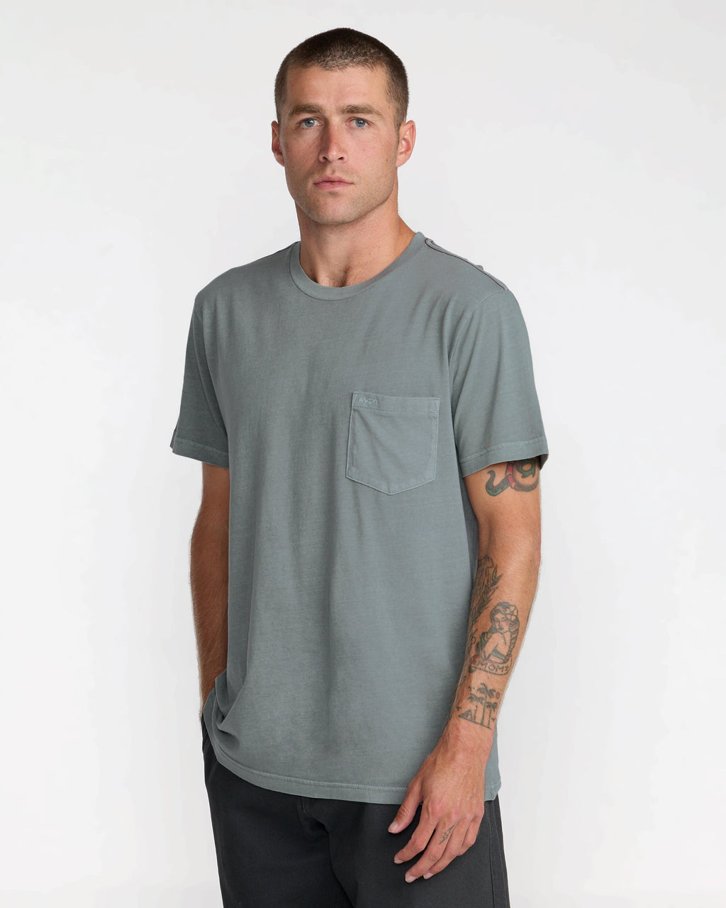 RVCA PTC 2 Pigment Short Sleeve Tee in Monument - three quarter view