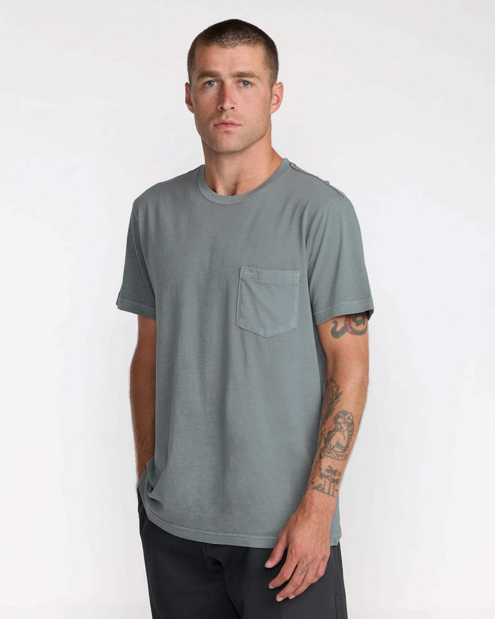 RVCA PTC 2 Pigment Short Sleeve Tee in Monument - three quarter view