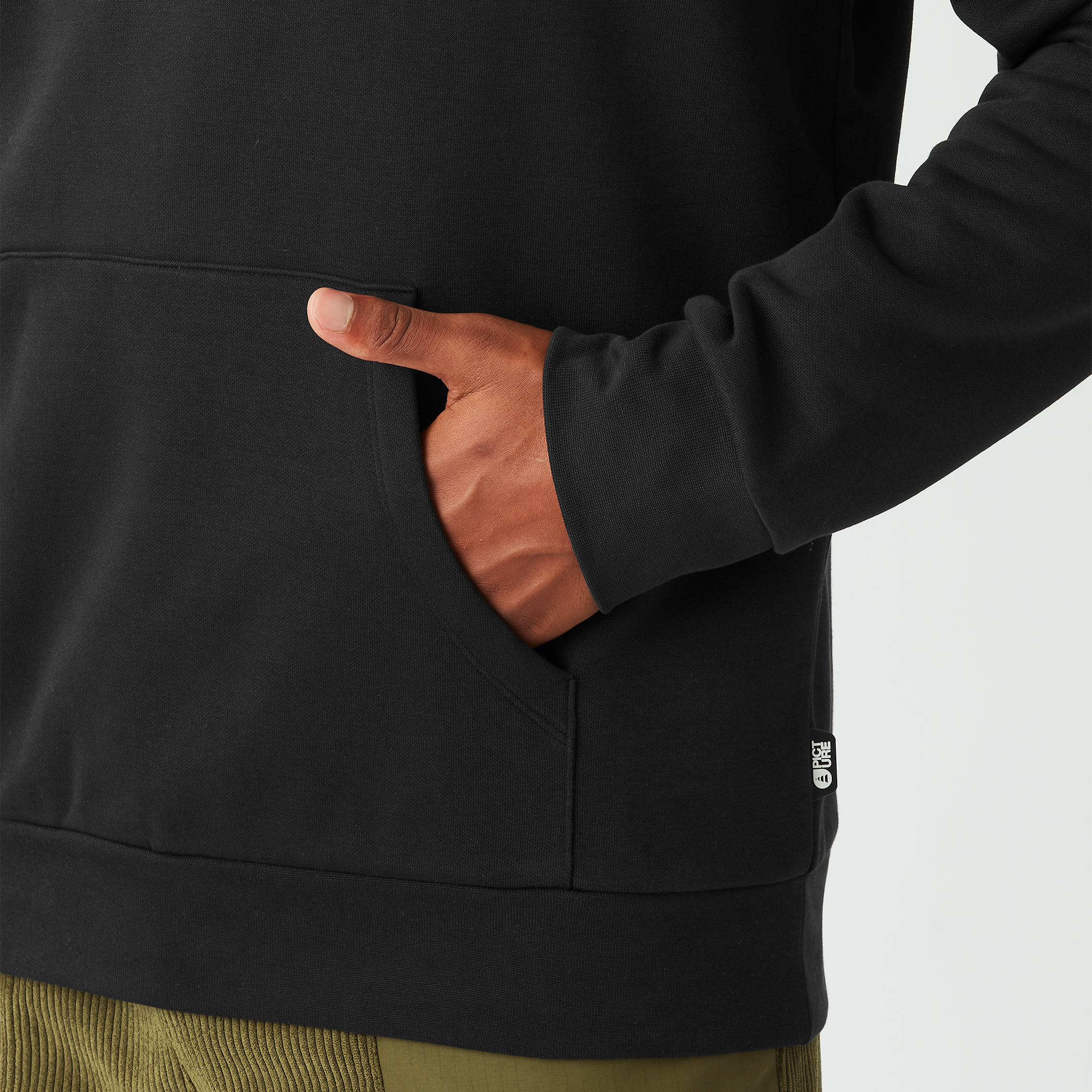 Picture Organic Basement Pullover Hoodie in Black - kangaroo pocket detail