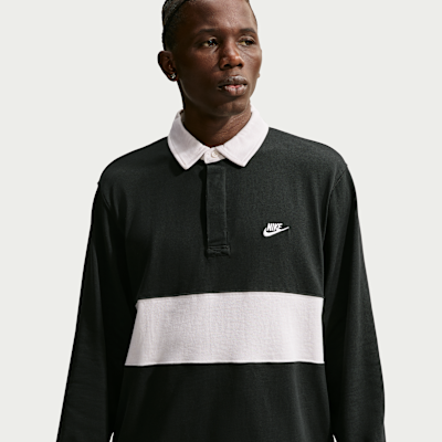 Nike Club Long-Sleeve Rugby Top - Black/White, front