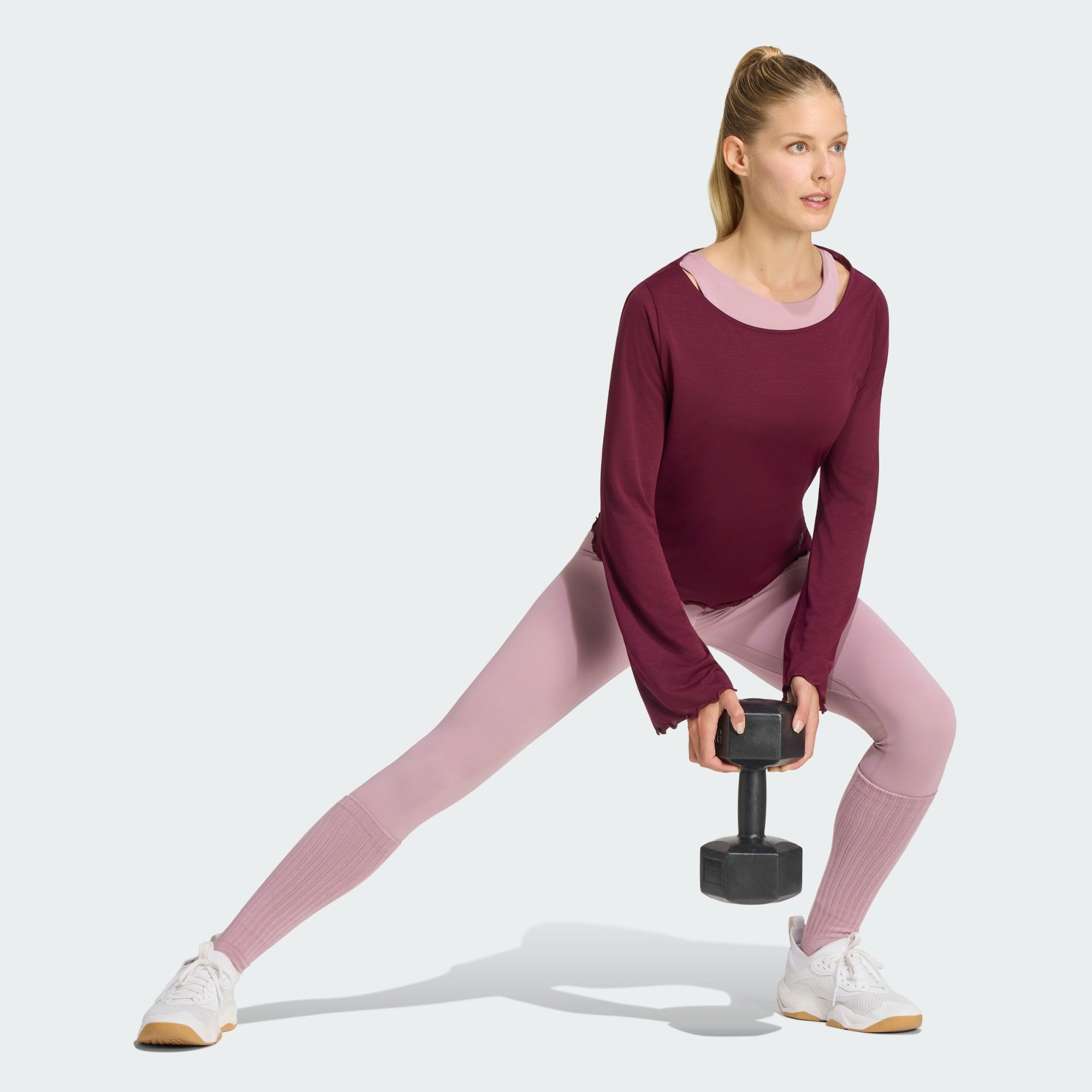adidas Motion Long Sleeve T-Shirt Burgundy on model training