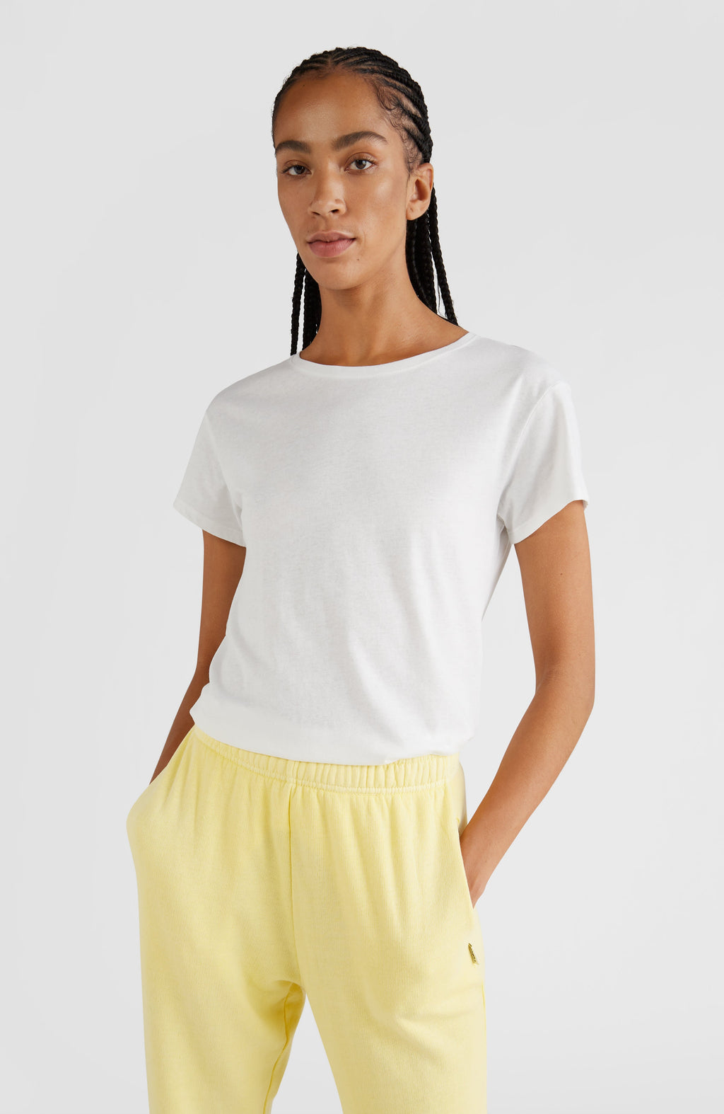 O'Neill Women's Essentials Short Sleeve Tee in White - on model front