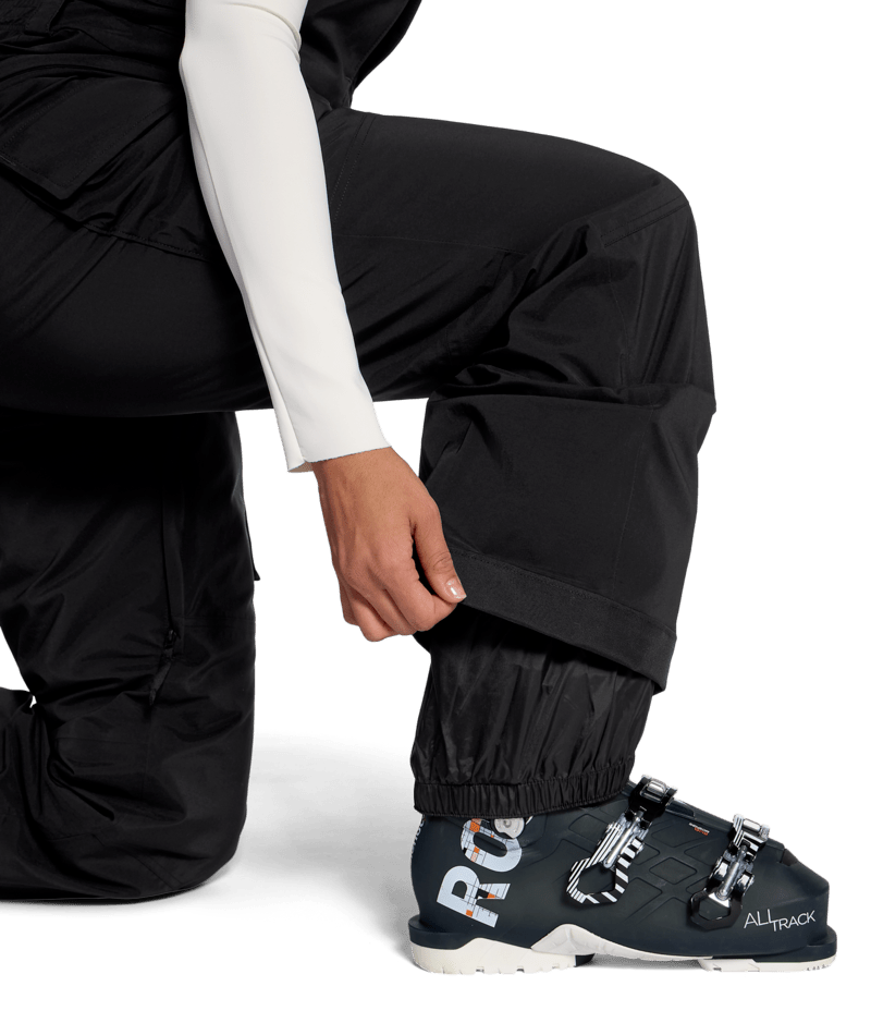 The North Face Women's Freedom Insulated Bib in TNF Black, gaiter detail