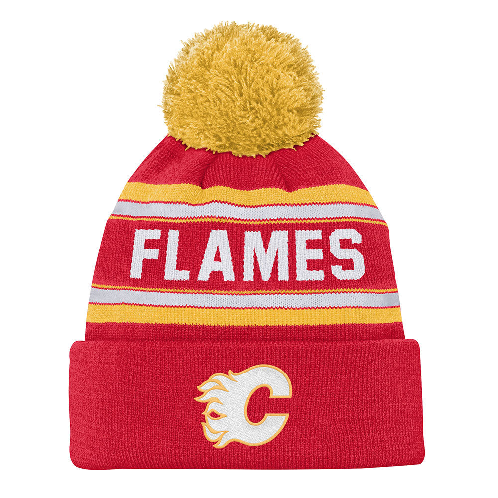Outerstuff Youth Calgary Flames Jacquard Tassel Knit Pom Toque - front
