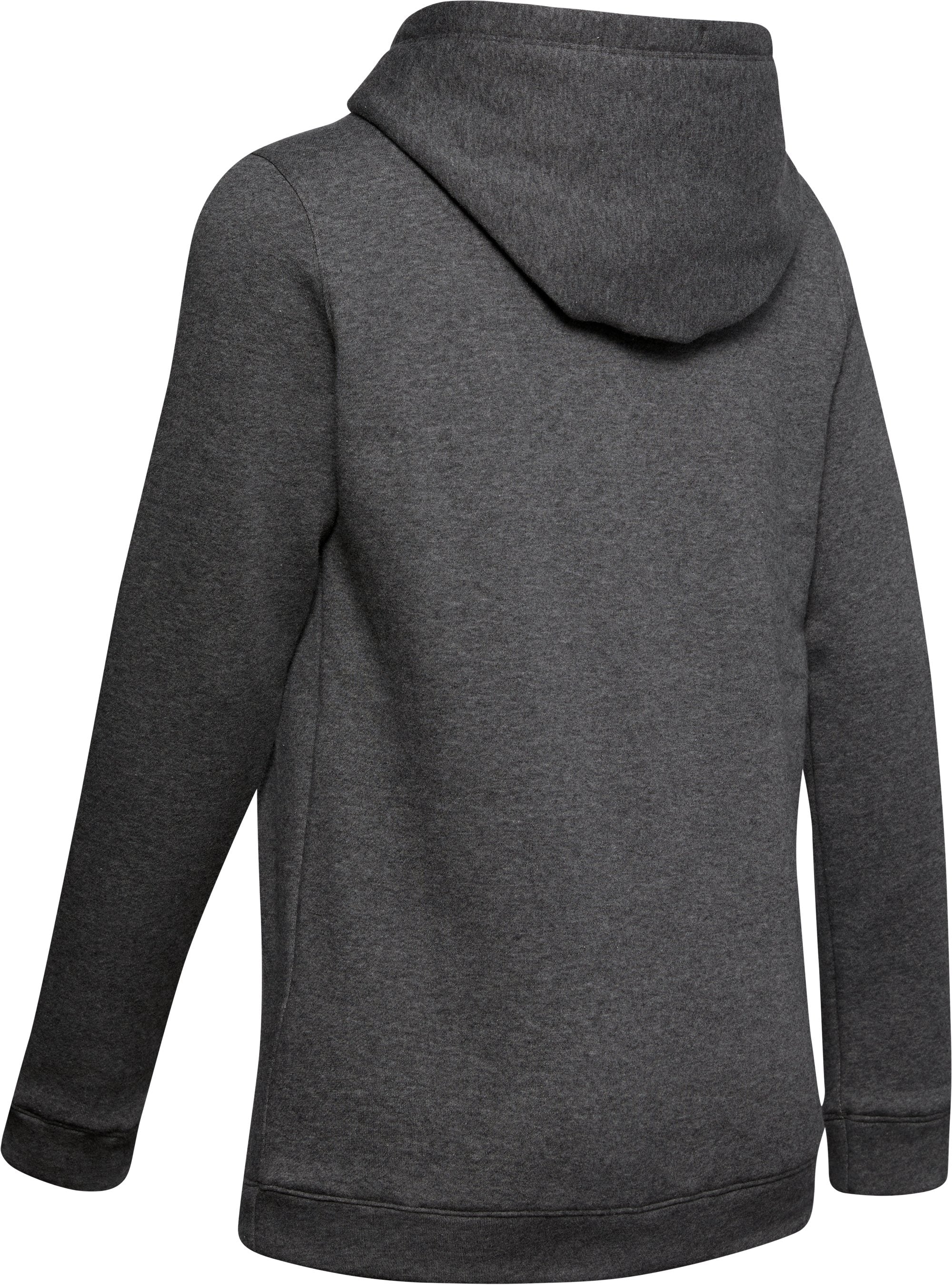 Under Armour Women's Hustle Fleece Hoodie in Carbon Heather - back flat lay