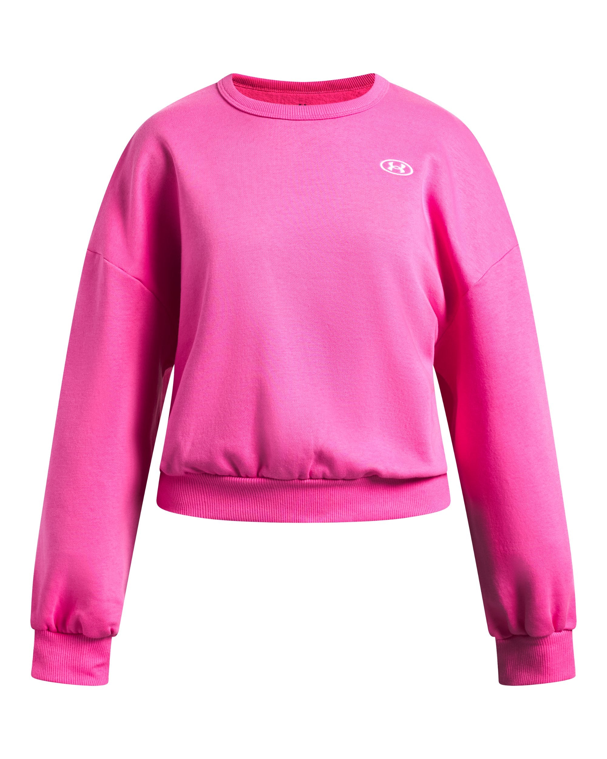 UA Girls' Rival Fleece Oversized Crew Pink Frenzy