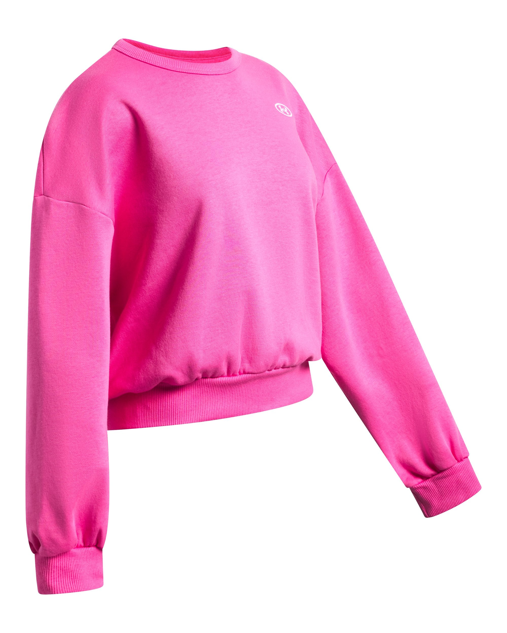 UA Girls' Rival Fleece Oversized Crew Pink Frenzy side