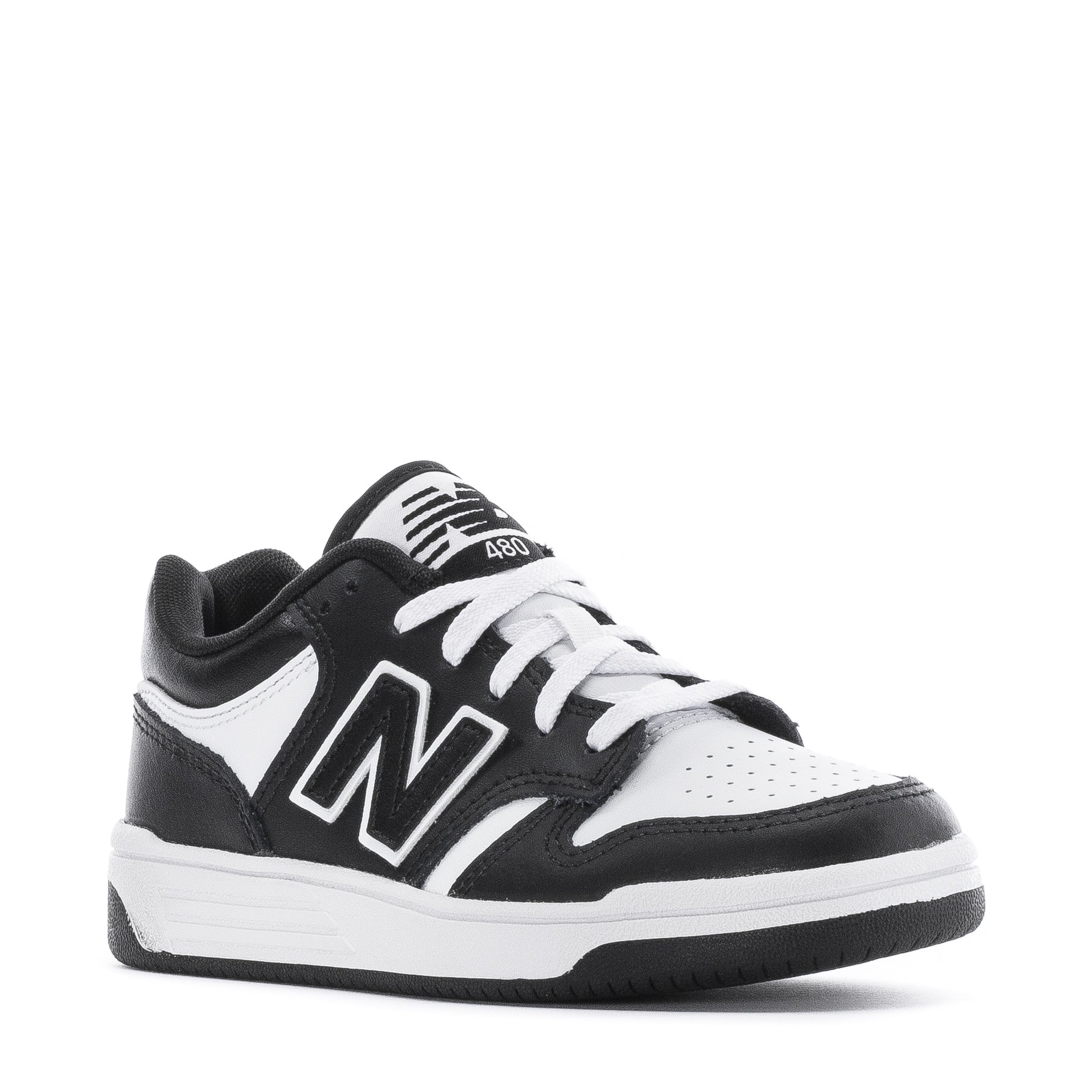 New Balance Little Kid's 480 Wide Sneakers - Black/White/Black side view