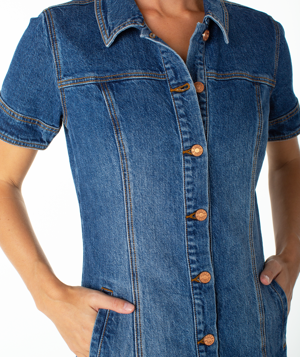 Roxy Women's Dusk After Dark Denim Dress - MIRAGE BLUE DENIM WASH