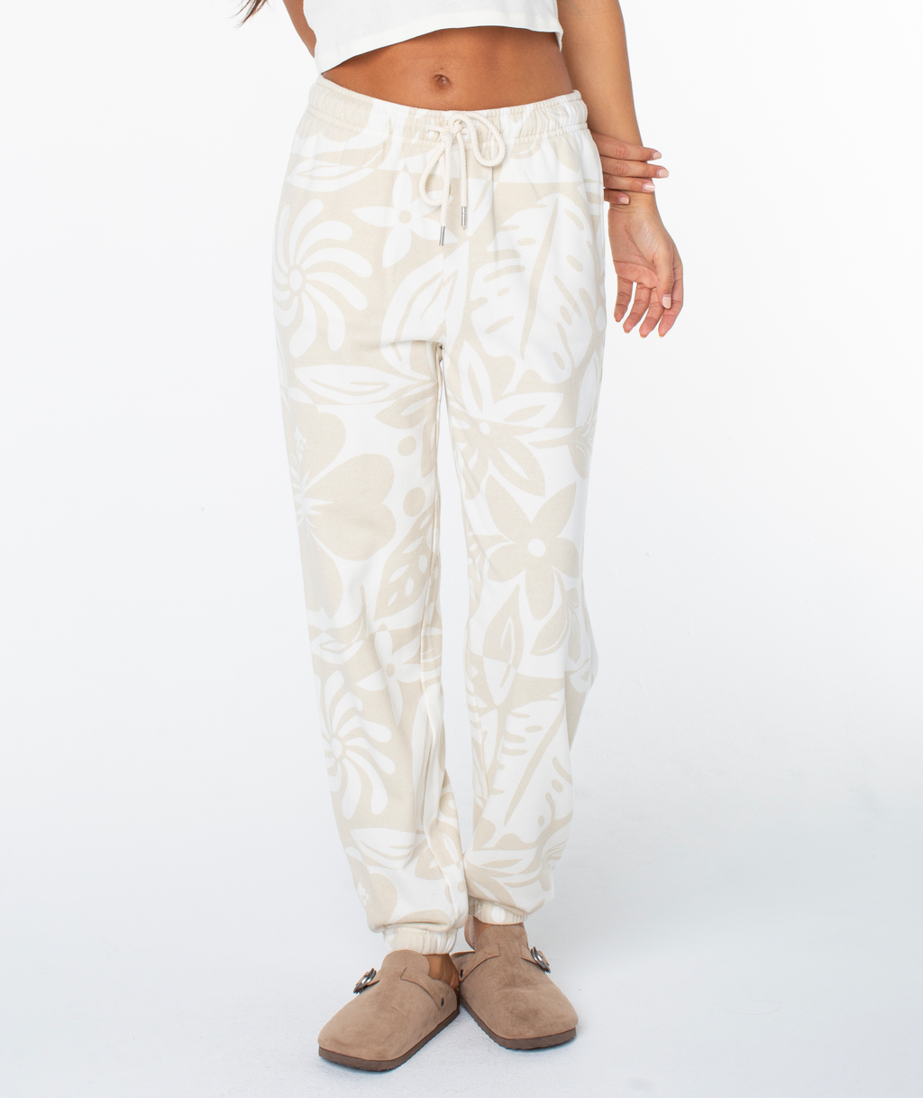 Roxy Women's Maile Pant - Parchment Cool Surf, front view, waist detail