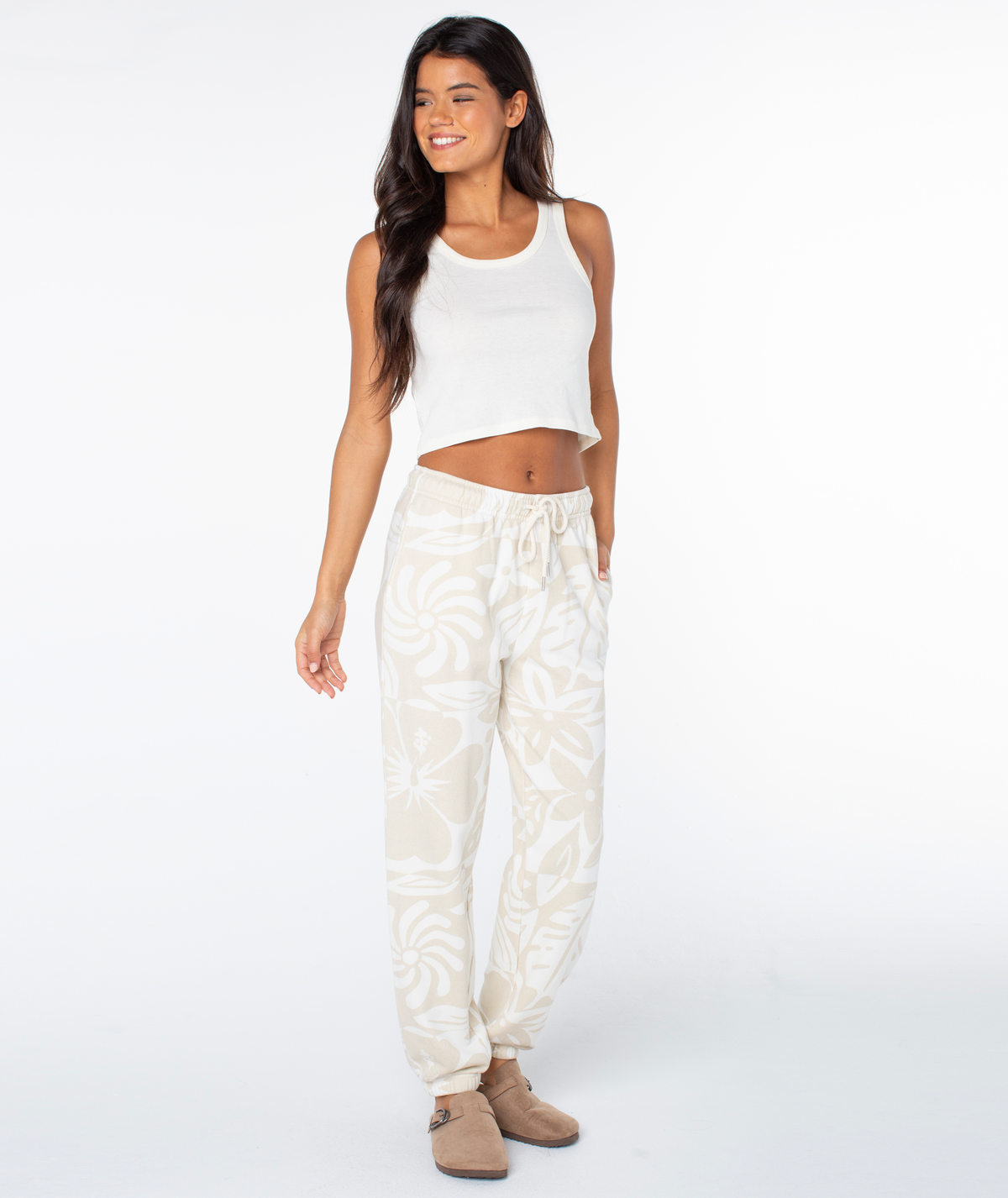 Roxy Women's Maile Pant - Parchment Cool Surf, front view, full length
