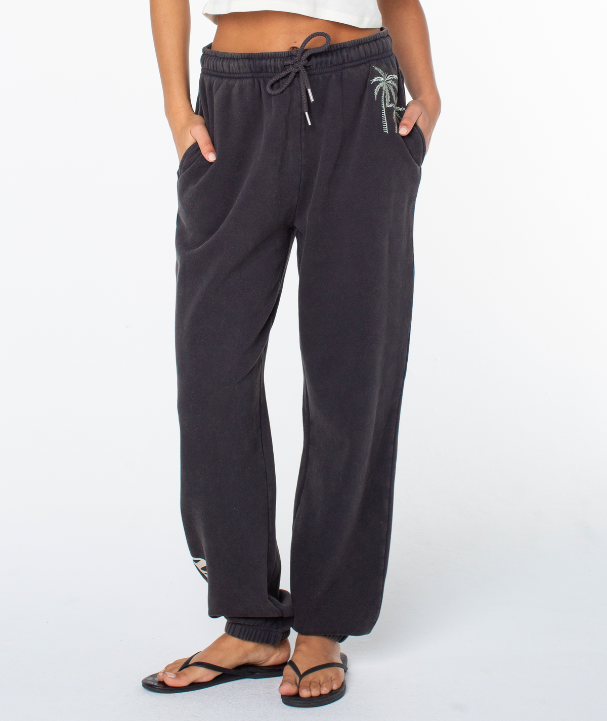Roxy Women's Maile Pant - Phantom Palm Tree, front view