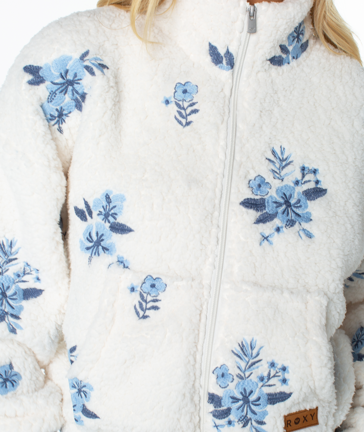 Roxy Women's Cold Surf Fleece Top - Wild Wind Winter Surf, embroidery detail