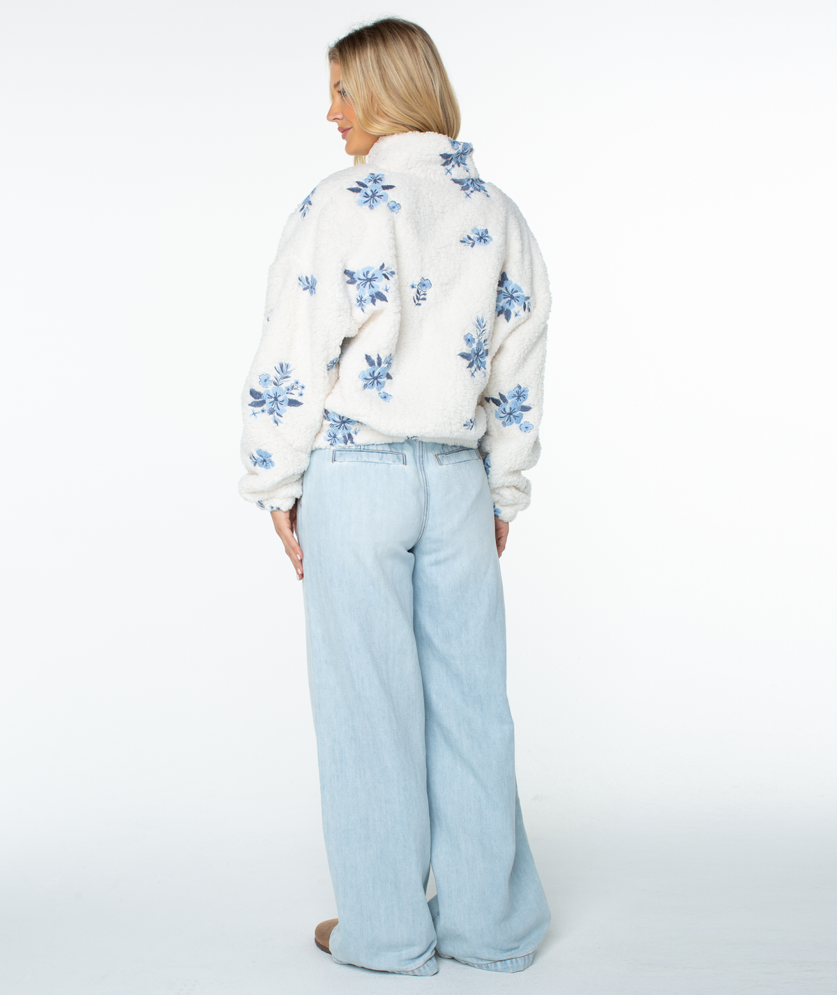 Roxy Women's Cold Surf Fleece Top - Wild Wind Winter Surf, back view, 3/4 angle