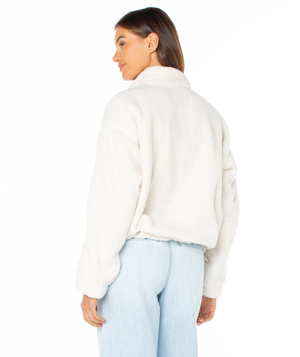 Roxy Women's Wurlie Fleece Jacket - Parchment, back view, 3/4 angle
