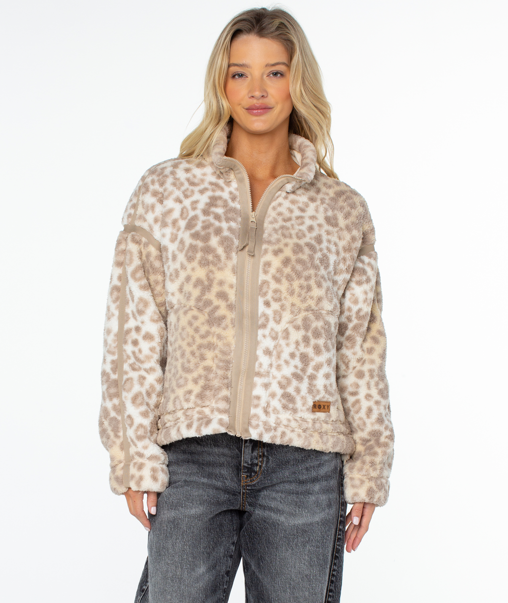 Roxy Women's Wurlie Fleece Jacket - Vanilla Ice Wild Side, front view