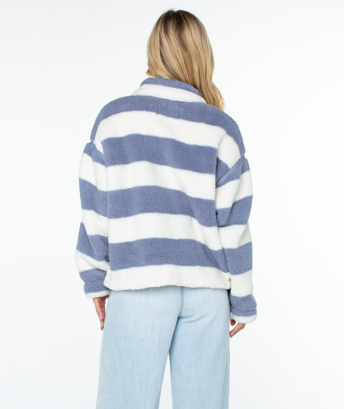 Roxy Women's Wurlie Fleece Jacket - Wild Wind Rugby Stripe, back view