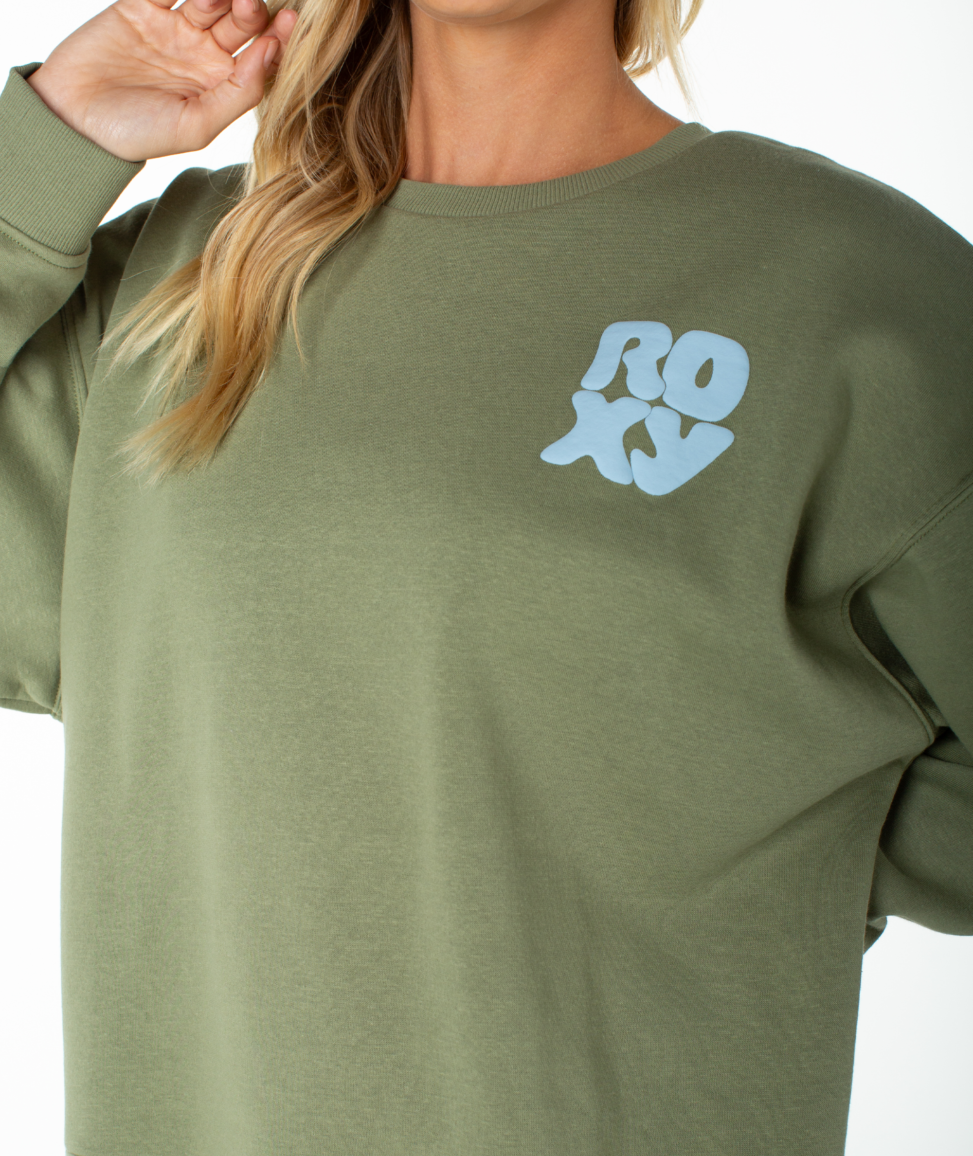 Roxy Women's Morning Stroll Wave Riders Crewneck Sweatshirt - OIL GREEN WAVE RIDERS CLUB