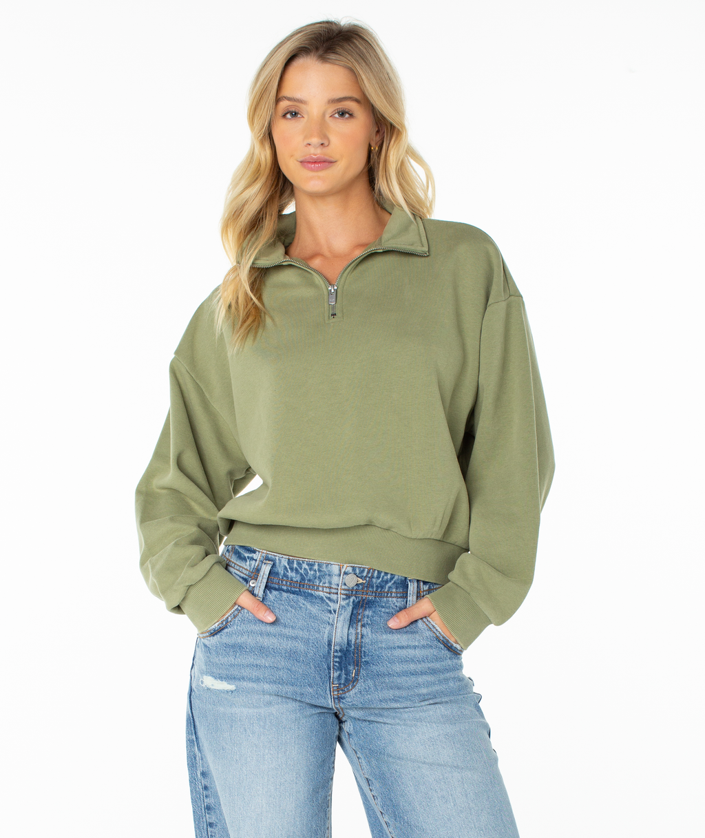 Roxy Women's Half Moon Quarter Zip Sweatshirt - OIL GREEN