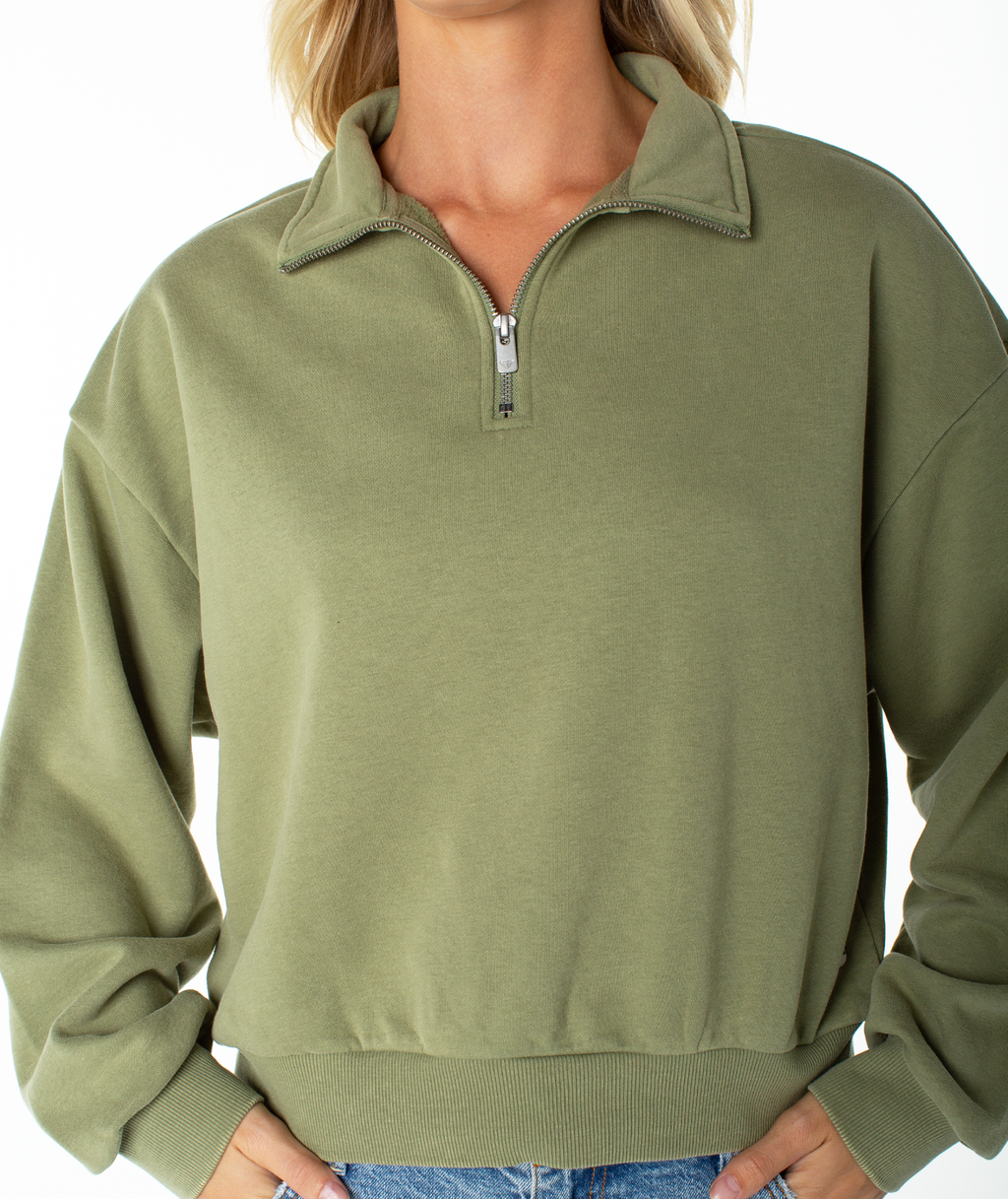 Roxy Women's Half Moon Quarter Zip Sweatshirt - OIL GREEN