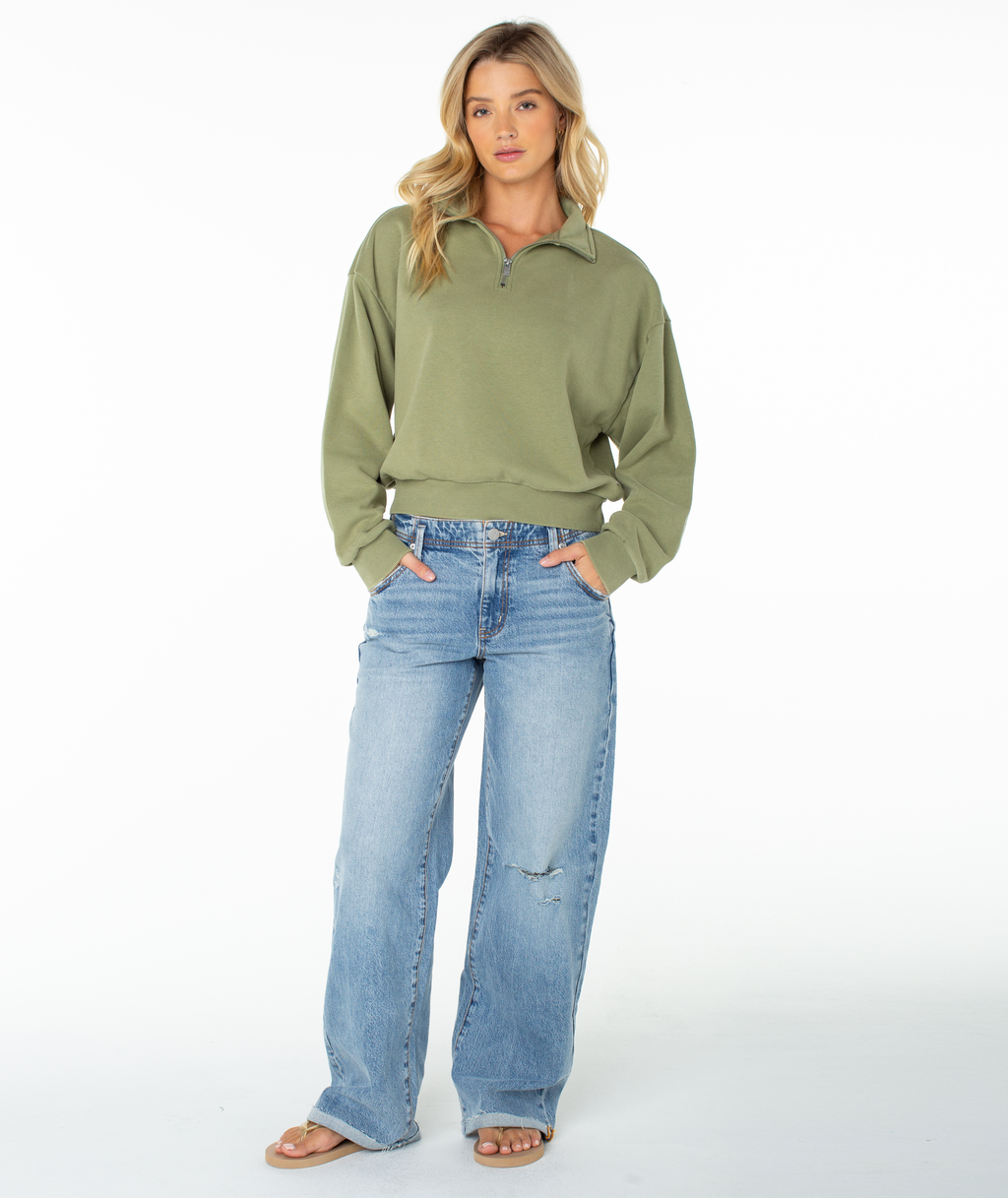 Roxy Women's Half Moon Quarter Zip Sweatshirt - OIL GREEN