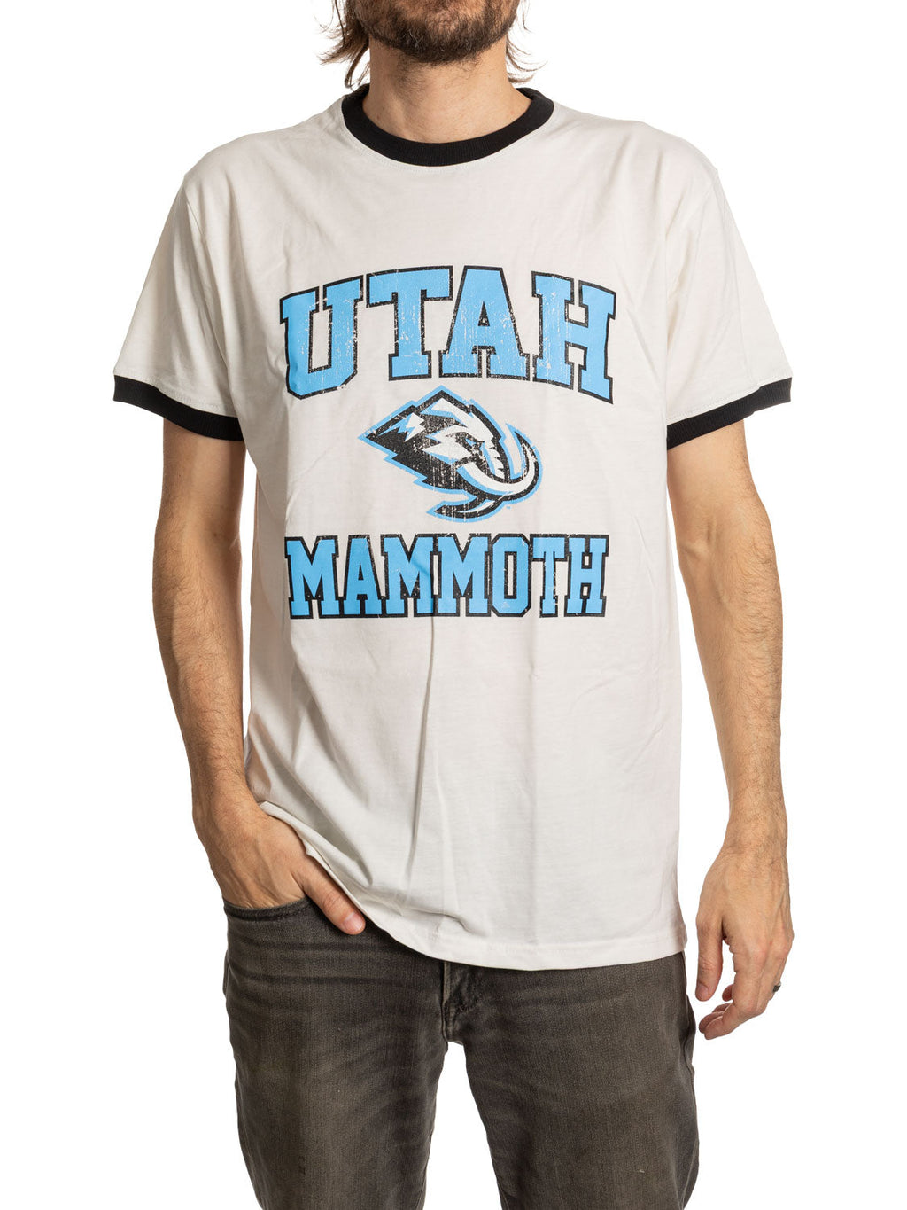 Calhoun Utah Mammoth Distressed Ringer Tee - Natural/Black, front