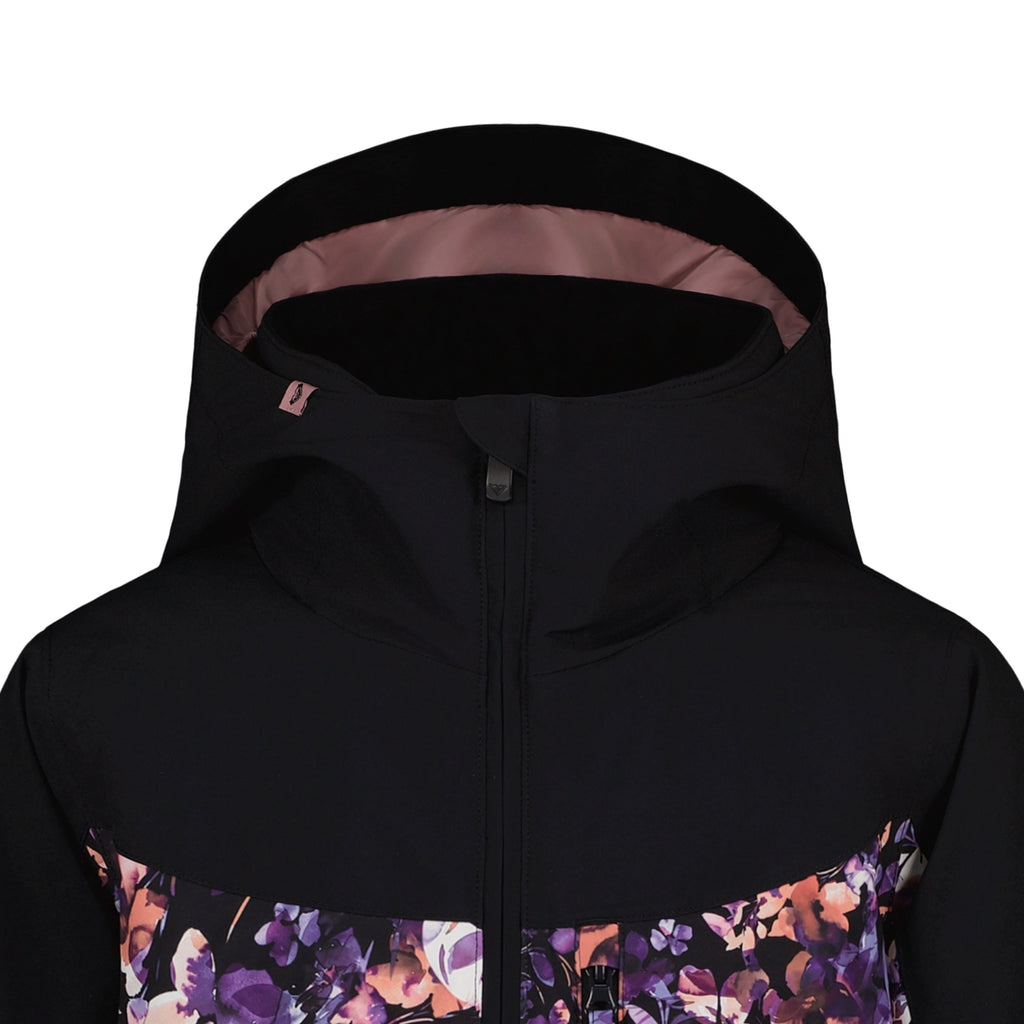 Roxy Girls' Black Diamond Snow Jacket in Black - hood and chest detail