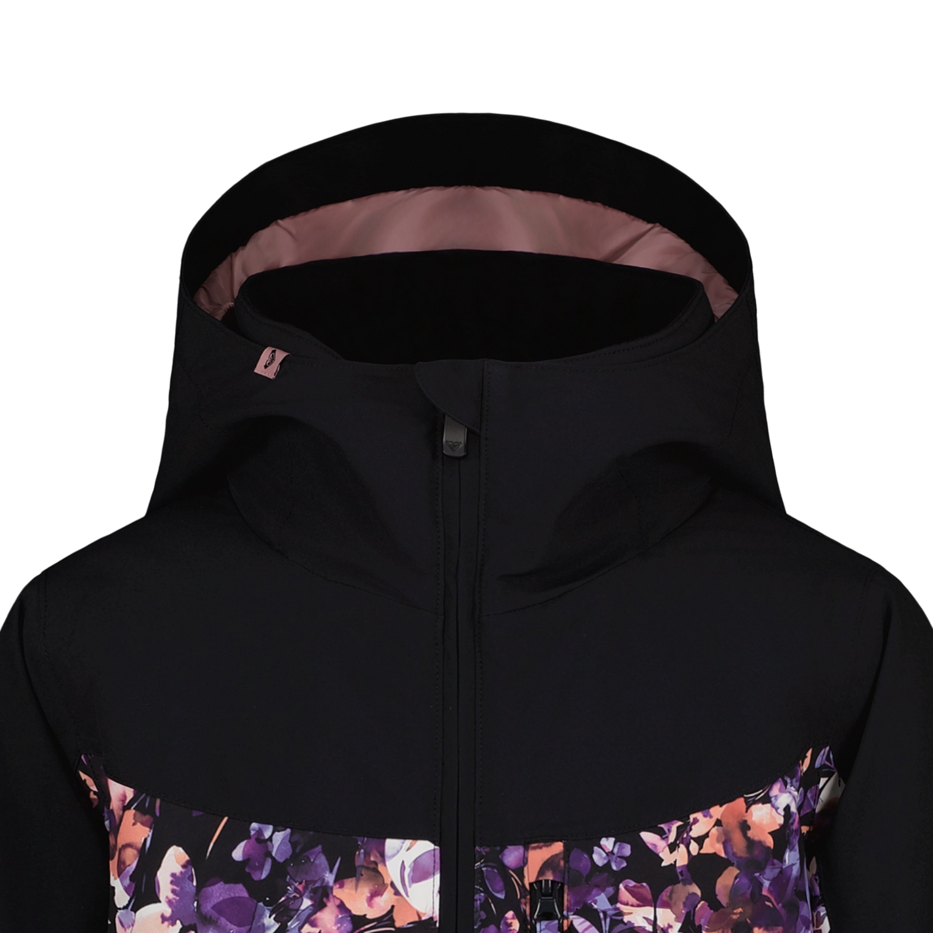 Roxy Girls' Black Diamond Snow Jacket in Black - hood and chest detail
