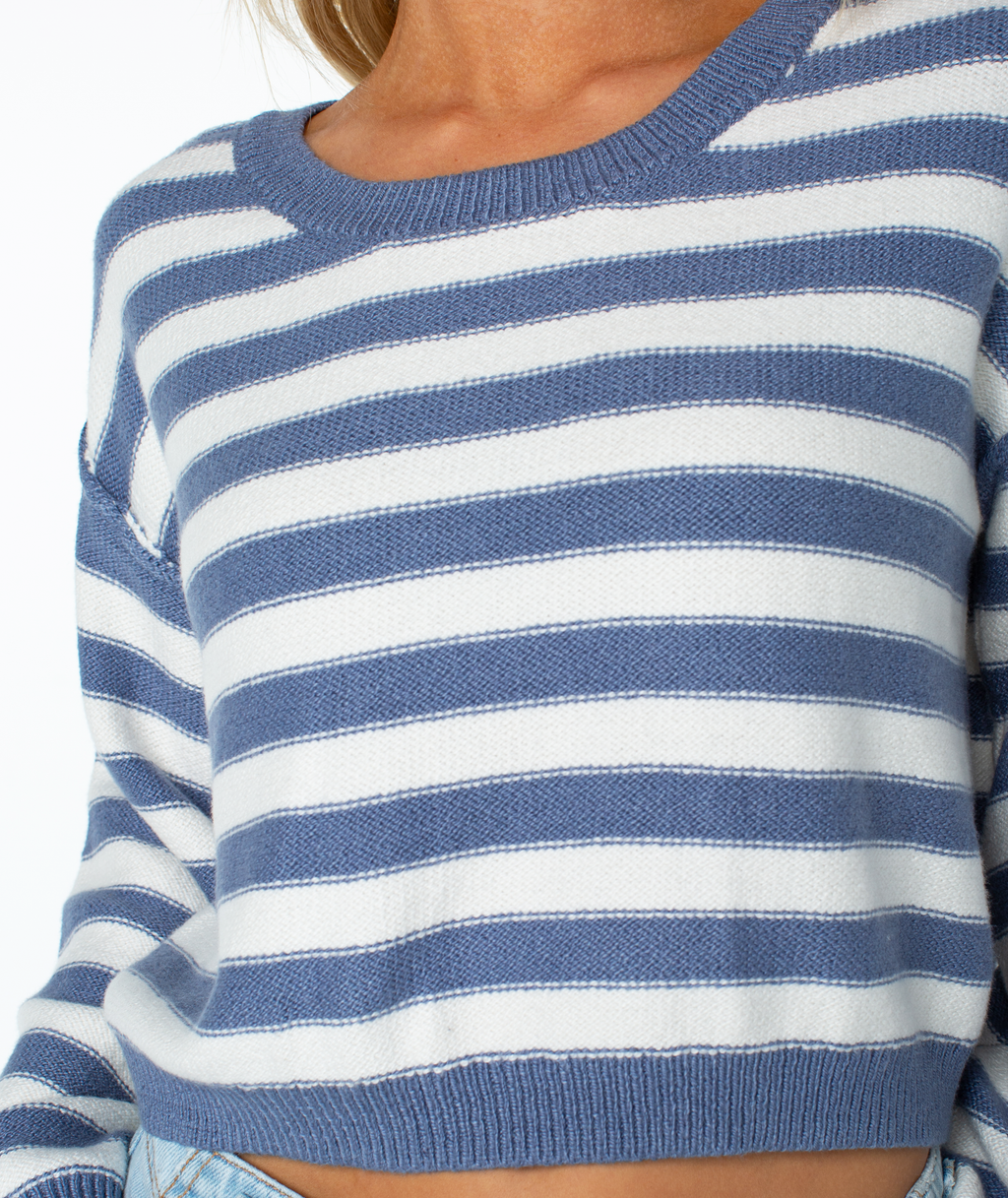 Roxy Women's Swell Season Stripe Sweater - Wild Wind Freebird Stripe, neckline and stripe detail