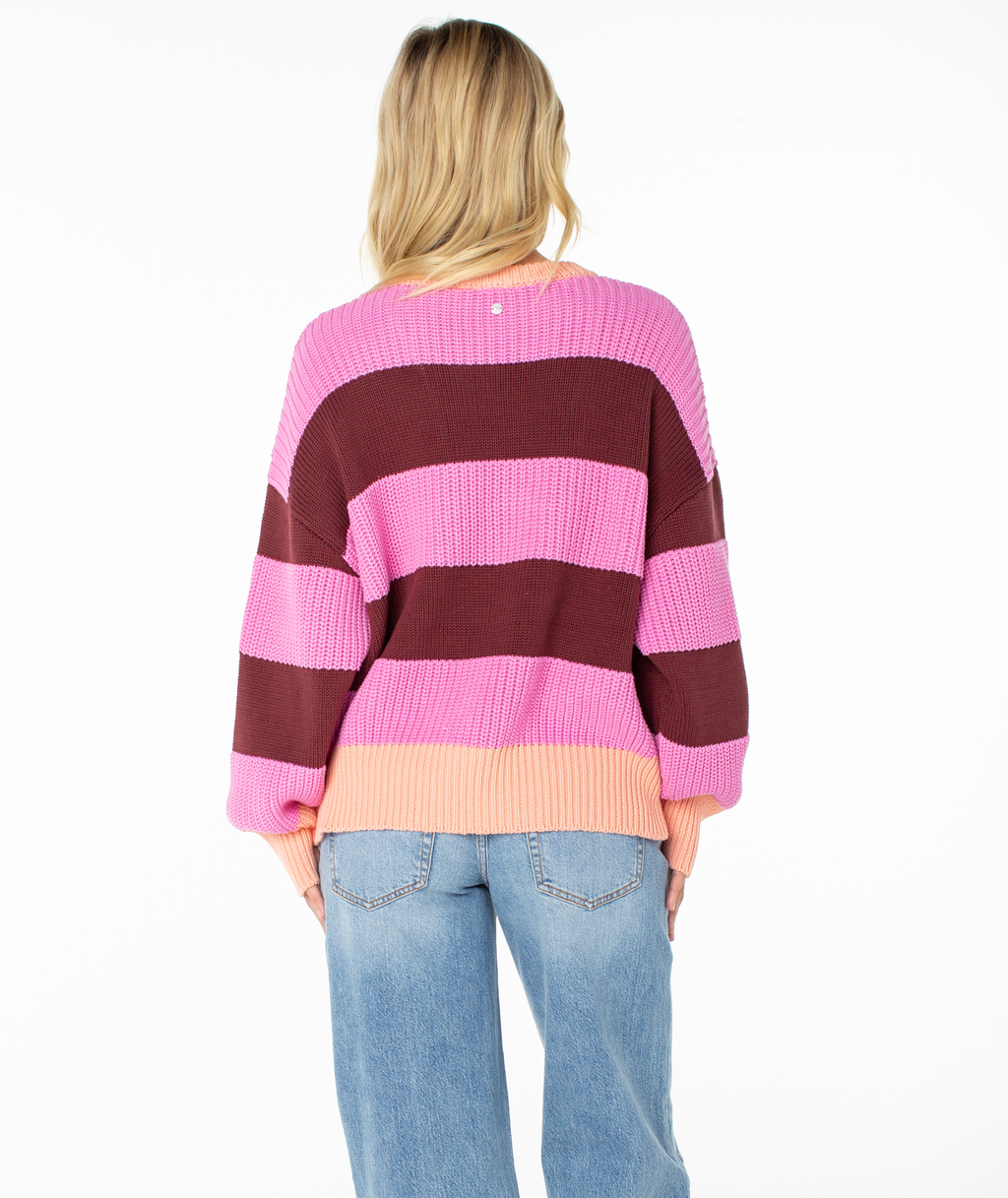 Roxy Women's West Side Sweater - FUCHSIA PINK STRIPE