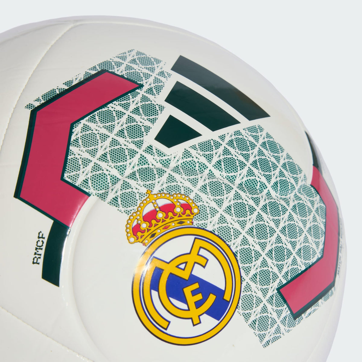 Adidas Real Madrid Home Club Soccer Ball White/Aurora Ivy - crest detail