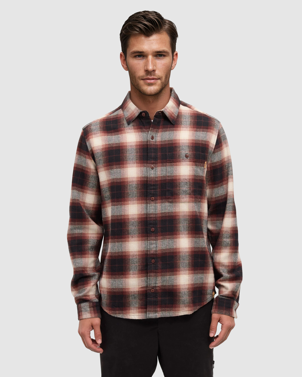 Tentree Forest Flannel Shirt - RED CHESTNUT STORM PLAID