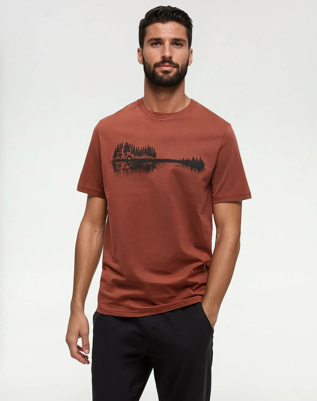Tentree Summer Guitar T-Shirt Sequoia Meteorite Black - front