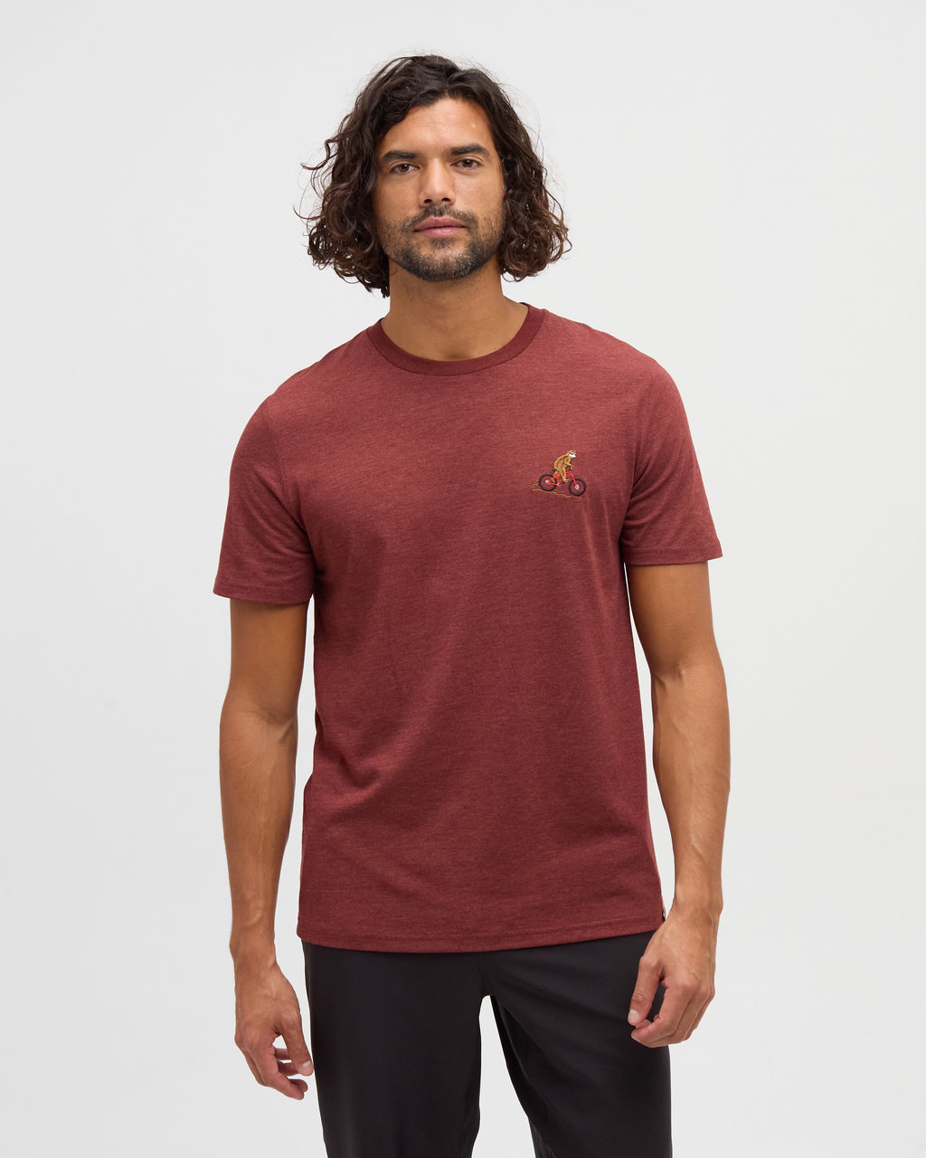 Tentree Sasquatch T-Shirt Cottage Red Heather Mountain Bike - front