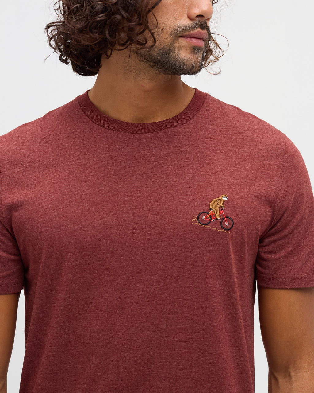 Tentree Sasquatch T-Shirt Cottage Red Heather Mountain Bike - detail