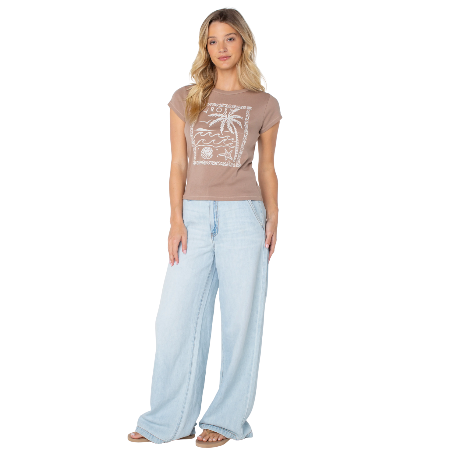 Roxy Women's Palm Poster 90s Baby T-Shirt - GINGER SNAP PALM POSTER