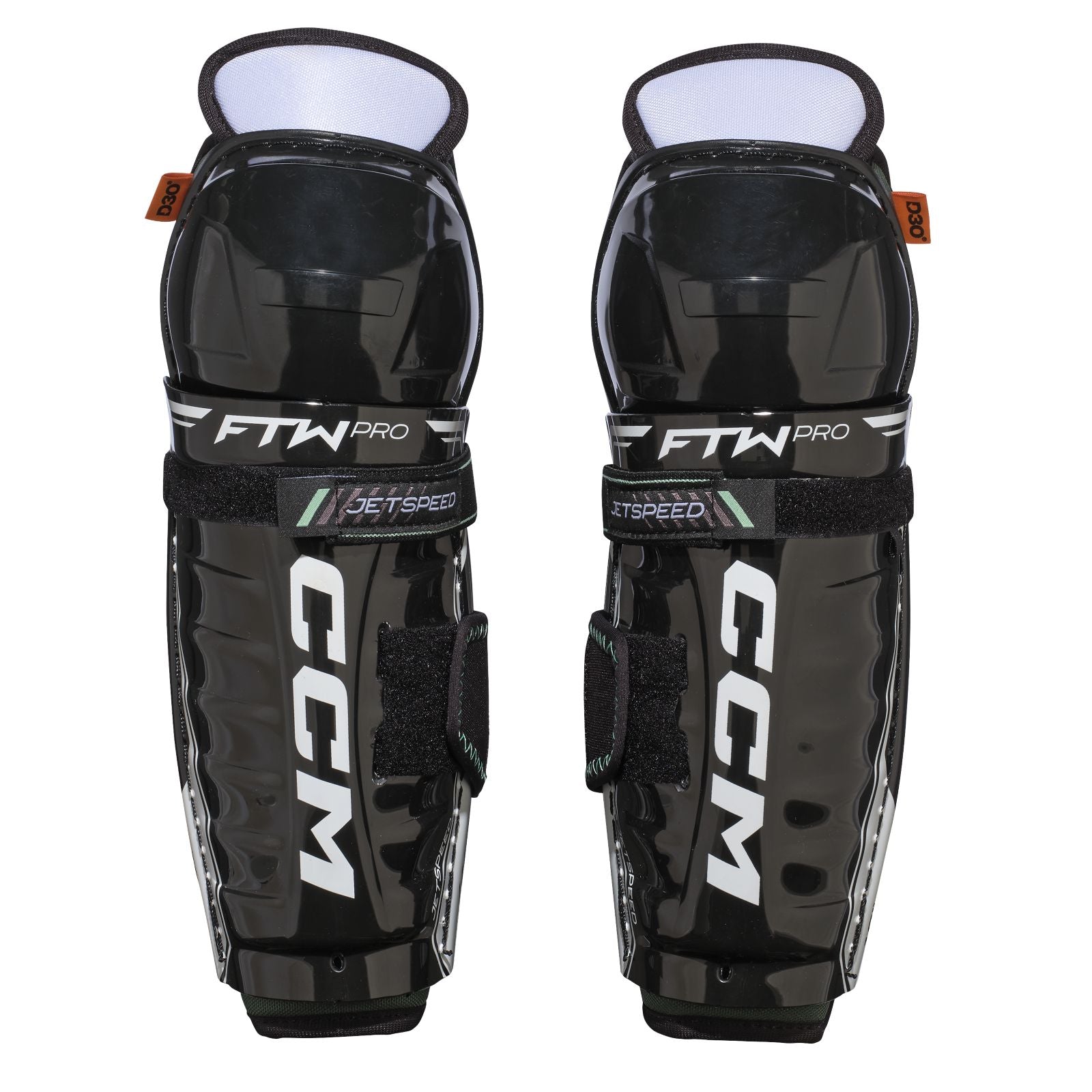 CCM JetSpeed FTW Pro youth hockey shin guards, front