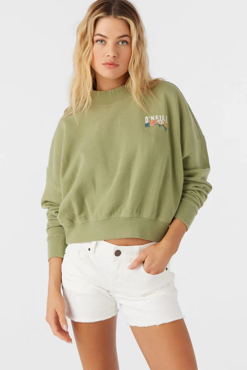 O'Neill Women's Moment Crop Crewneck - Oil Green - front