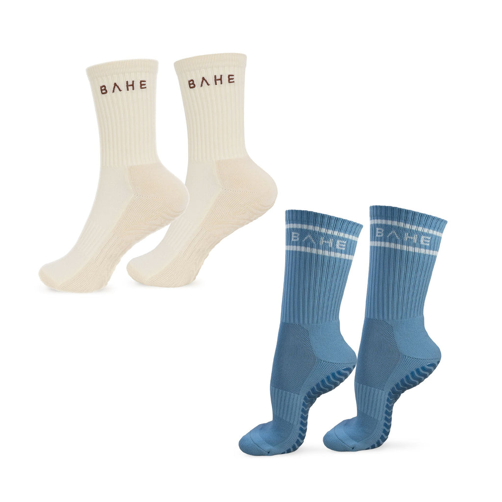 Bahe Studio Grippy Crew Socks 2-Pack - Coconut/Powder Blue