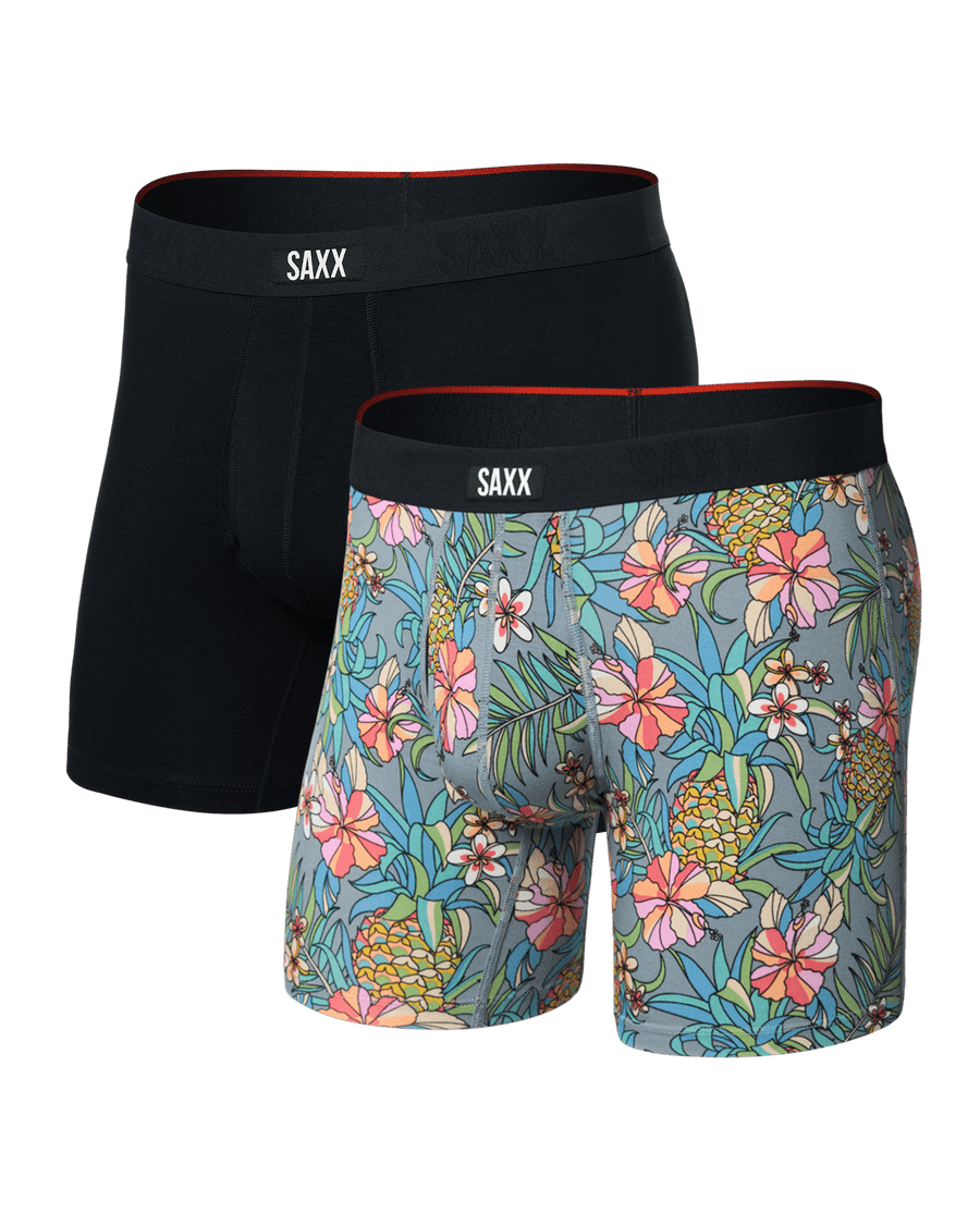 Saxx Vibe Xtra Soft Comfort Boxer Brief (2 Pack) - Pineapple Field/Black