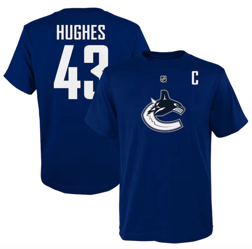 NHL Canucks Youth Name & Number T-Shirt - Hughes