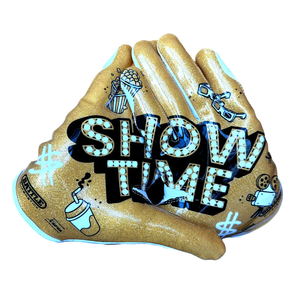 "Showtime" Adult Doom Speed Receiver Football Gloves - WHITE/GOLD
