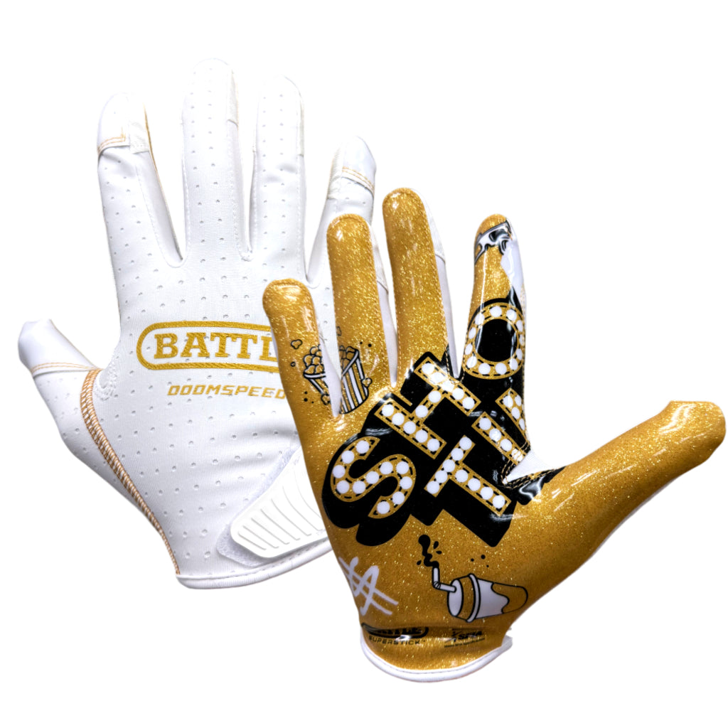 "Showtime" Youth Doom Speed Receiver Football Gloves - WHITE/GOLD