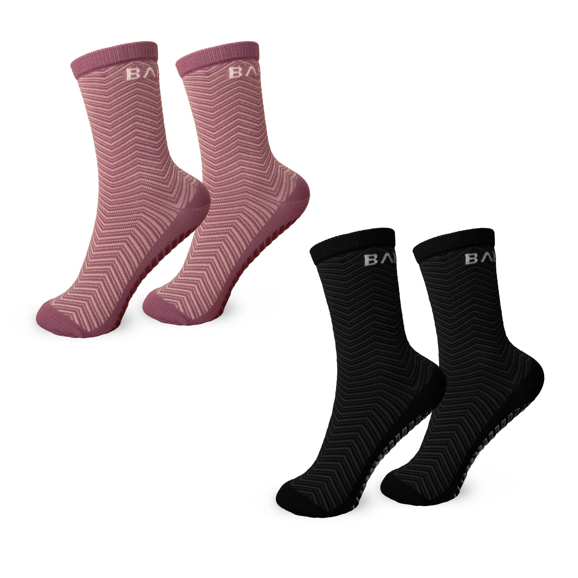 Bahe Studio Grippy Crew Socks 2-Pack - Anthracite/Deep Mauve