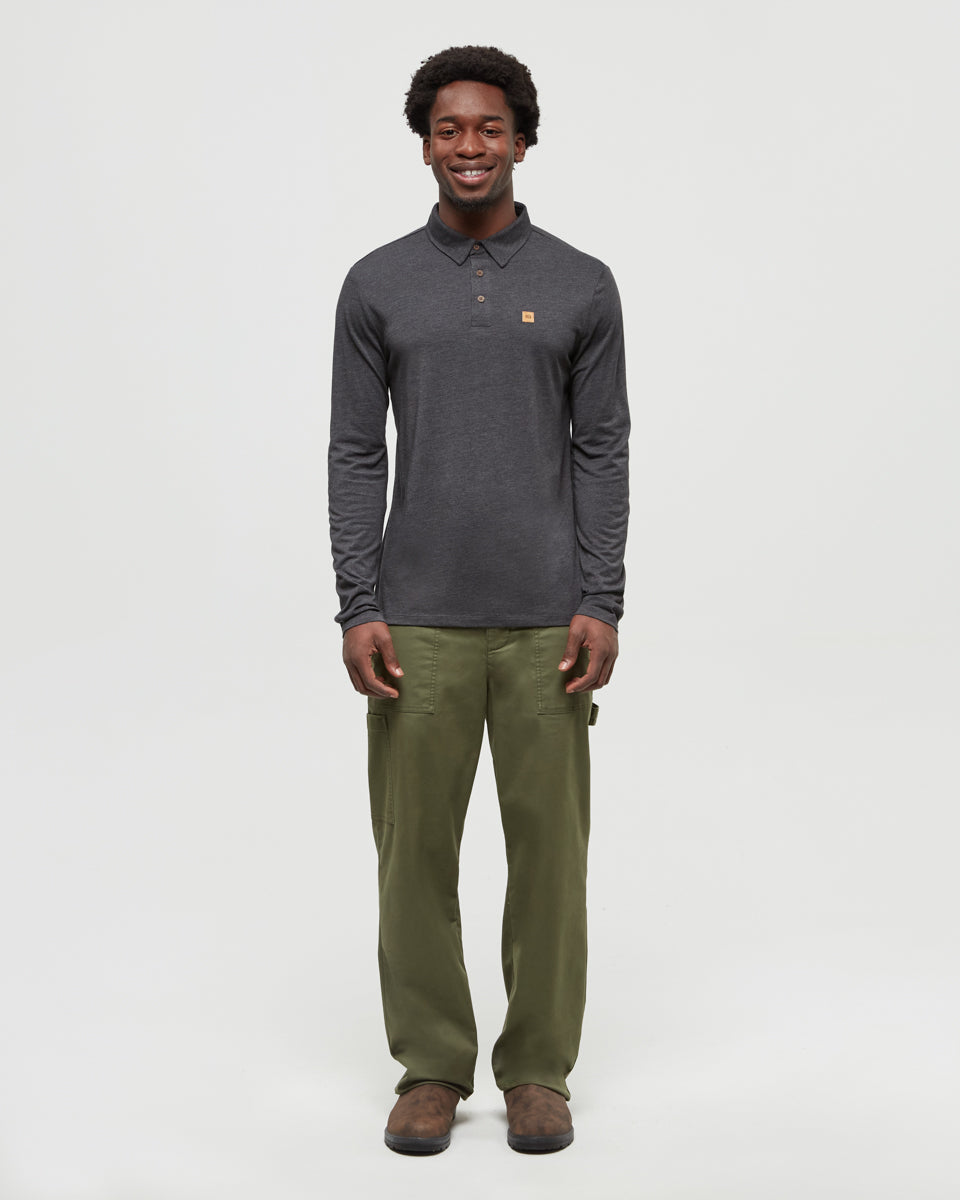 Tentree Astir Longsleeve Polo - Meteorite Black Heather - alternate