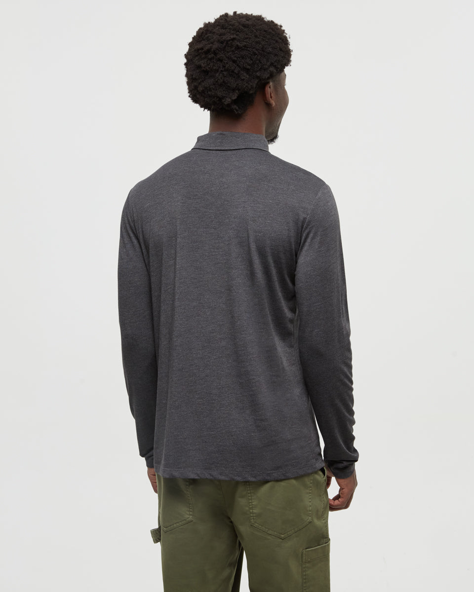 Tentree Astir Longsleeve Polo - Meteorite Black Heather - back