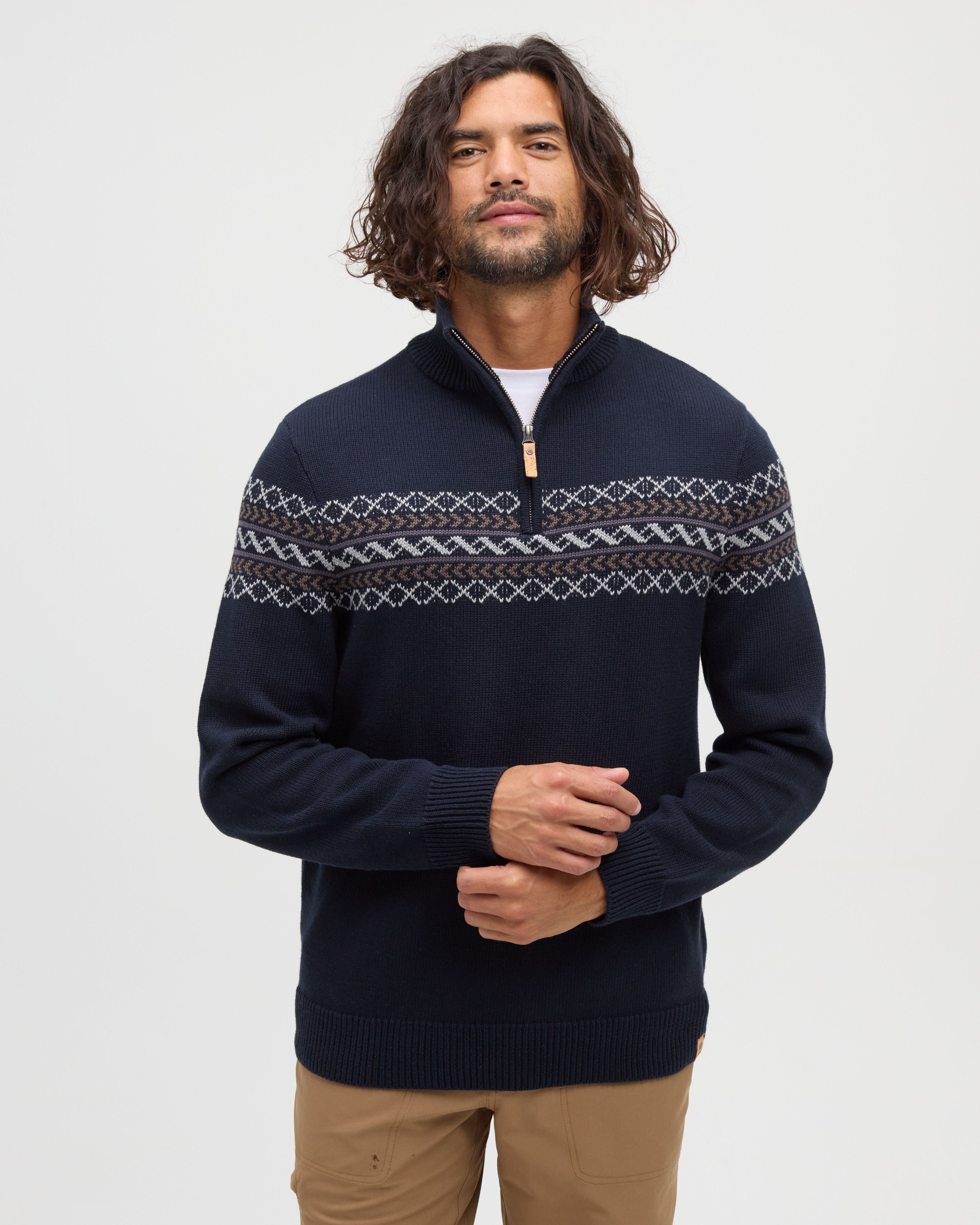 Tentree Lawrence Sweater - Midnight Blue/Fjord - three-quarter