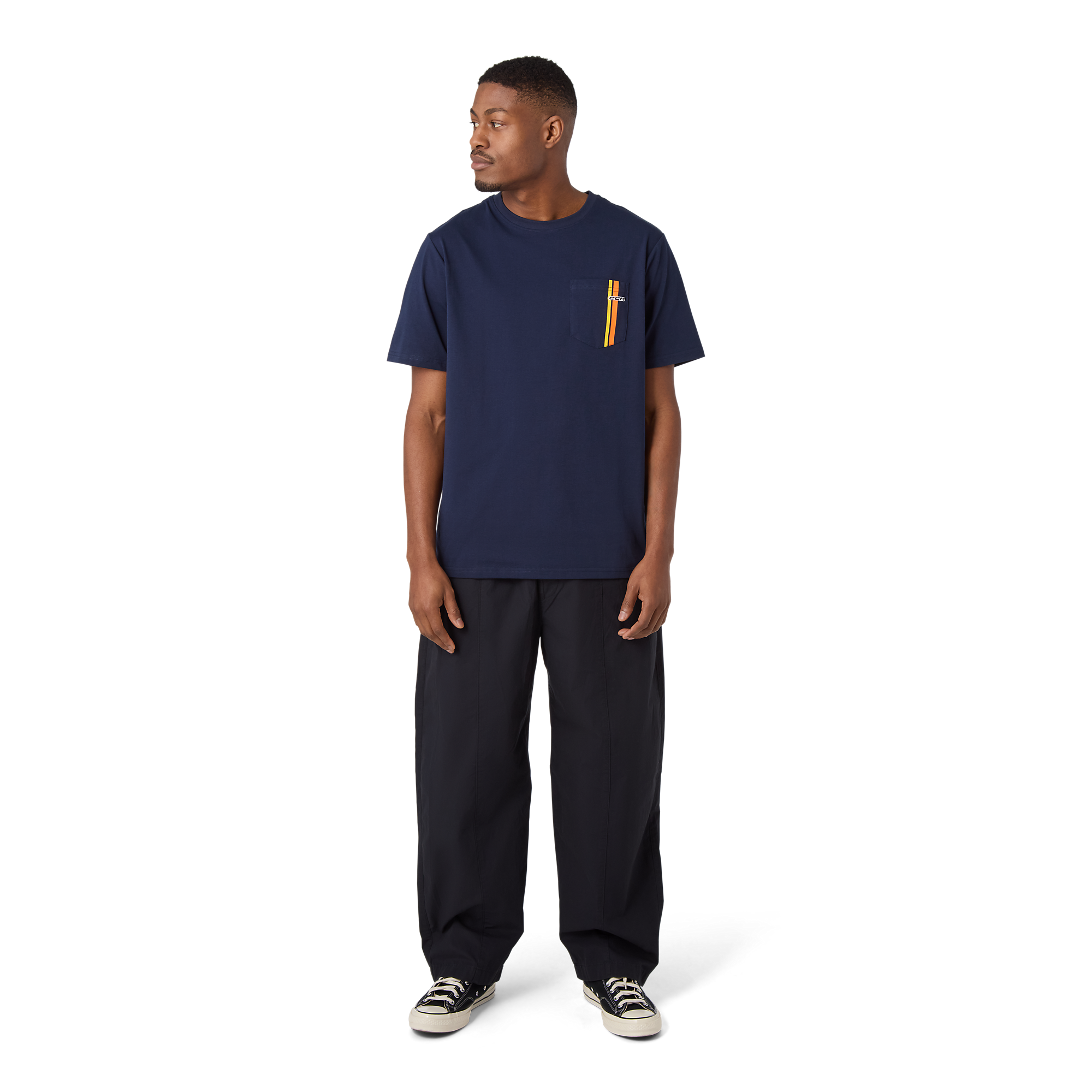 CCM Stripe Collection Short Sleeve T-Shirt - Classic Navy, angle view