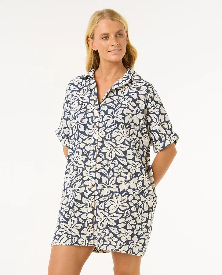 Women's Las Dalias Short Sleeve Shirt Dress